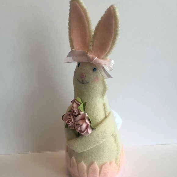 Hand-Sewn Bunny Art Doll with Pink Roses Hand Made - Picture 2 of 7